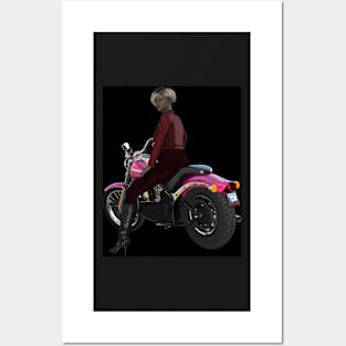 Young woman riding pink  motorcycle Posters and Art